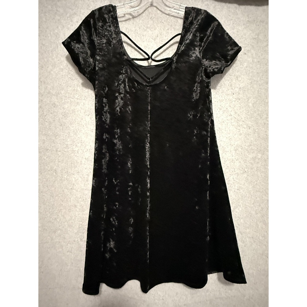 Tresics Dress Womens Small‎ Black Velvet Strap V Neck A Line Mini Party
